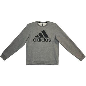 Adidas Men's Fleece Warm Pullover Sweatshirt Size L Gray- Black Crewneck Soft